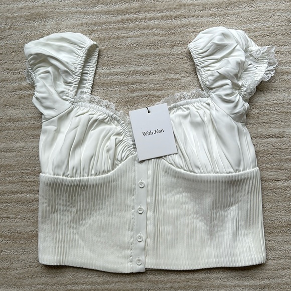 NWT With Jean Remi Milkmaid Top Off Shoulder Crop Top White Size Large - Picture 5 of 16